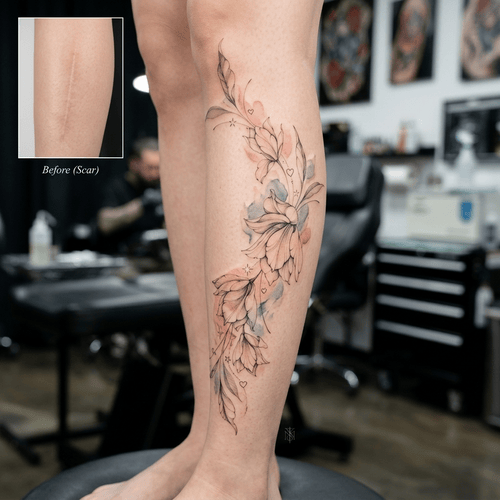 hình xăm che sẹo ở chân cho nữ