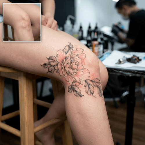 hình xăm che sẹo ở đầu gối cho nữ