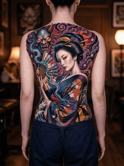 hinh_xam_geisha_cam_quat