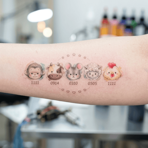hình xăm con giáp gia đình năm sinh kết hợp