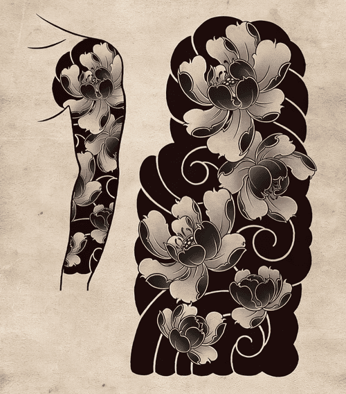 Hình Xăm Hoa Mẫu Đơn Full Tay Đen Trắng - Sự kết hợp hoàn hảo giữa nghệ thuật và cá tính.