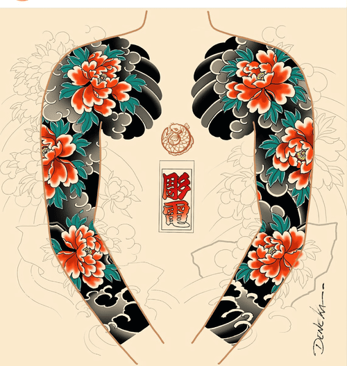 Hình Xăm Hoa Mẫu Đơn Kín Tay Cho Nam - Thể hiện cá tính mạnh mẽ.