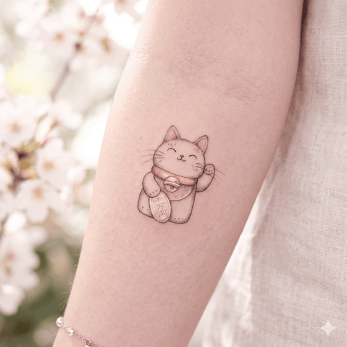 Hình xăm mèo thần tài mini nhỏ nhắn dễ thương