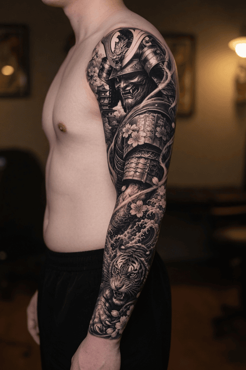hình xăm samurai full tay sleeve japanese