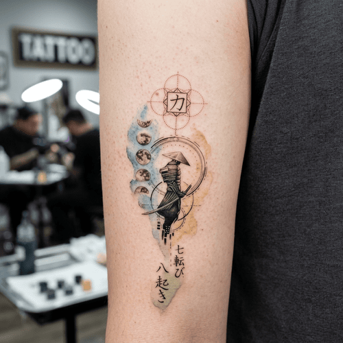 hình xăm samurai mini nhỏ tối giản linework