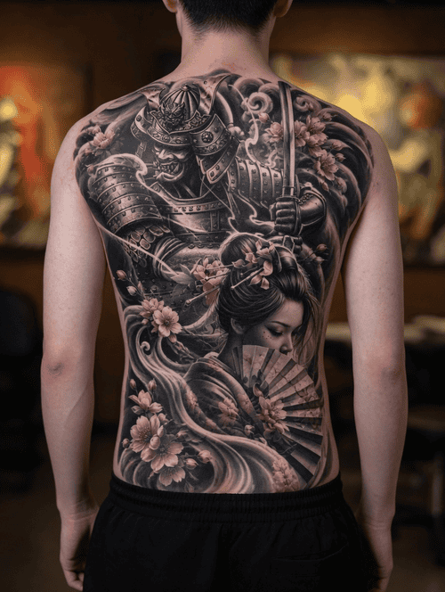 hình xăm samurai nhật cổ full lưng chi tiết