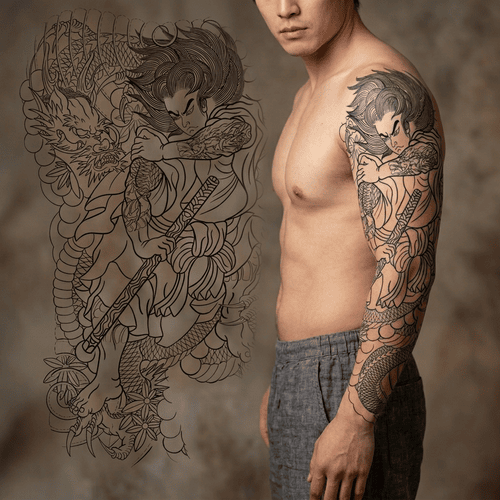 khung bố cục hình xăm samurai tham khảo
