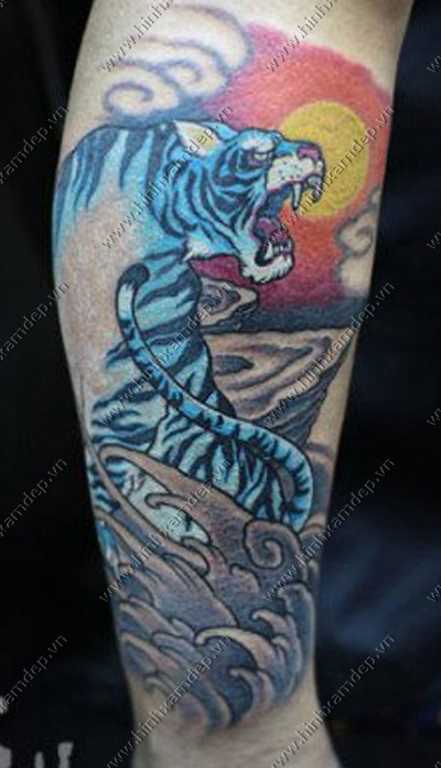 Tattoo hình xăm con hổ ở bắp chân 2024: Hình xăm con hổ ở bắp chân là một xu hướng đang trở nên nổi tiếng trong năm