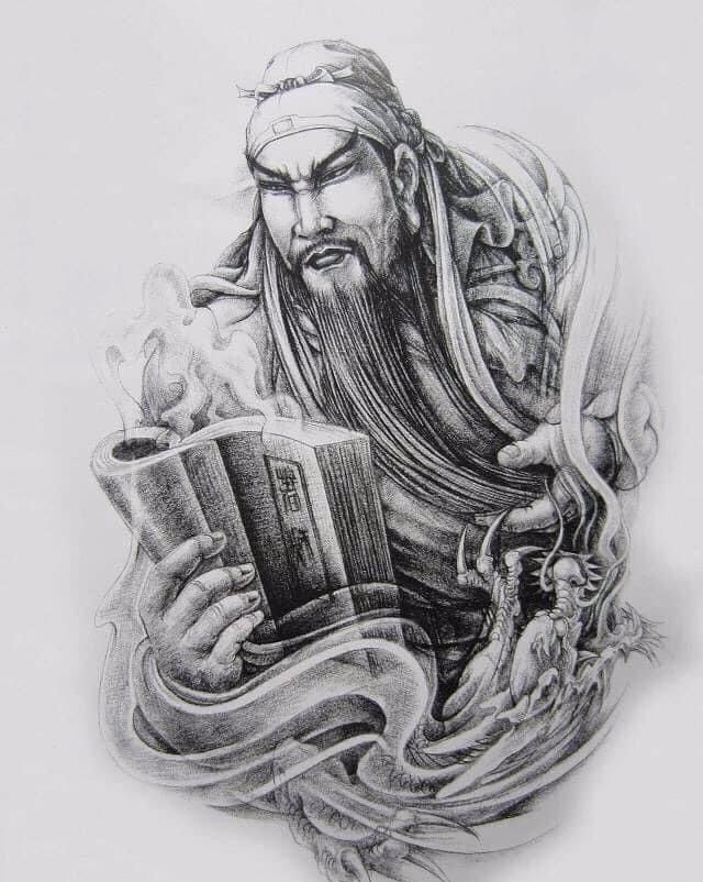 Hình xăm quan công cầm sách - Kết hợp giữa văn và võ, trí và lực