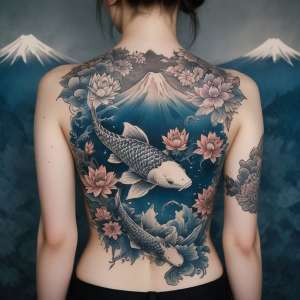 Top những Hình xăm cá chép hoa sen ở lưng đẹp và ấn tượng